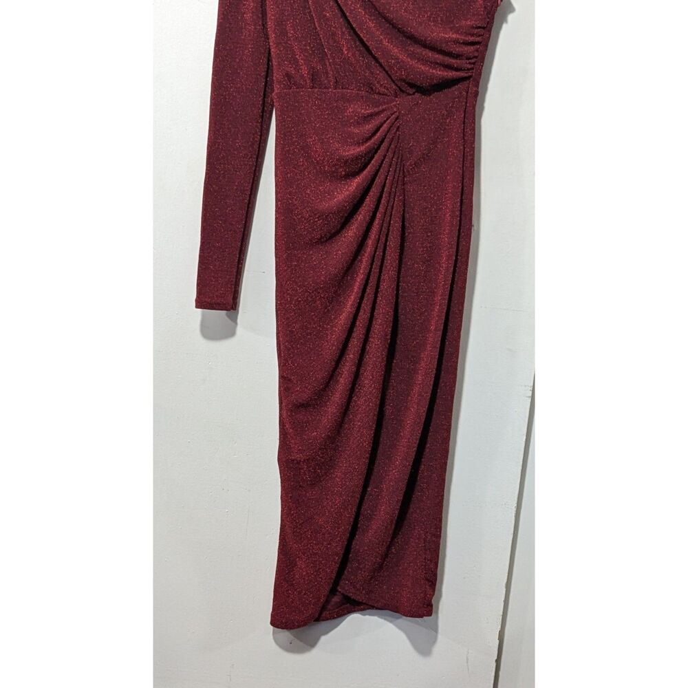 Fashion Nova one shoulder long sleeve red sparkly Dress sz. M - Picture 5 of 7